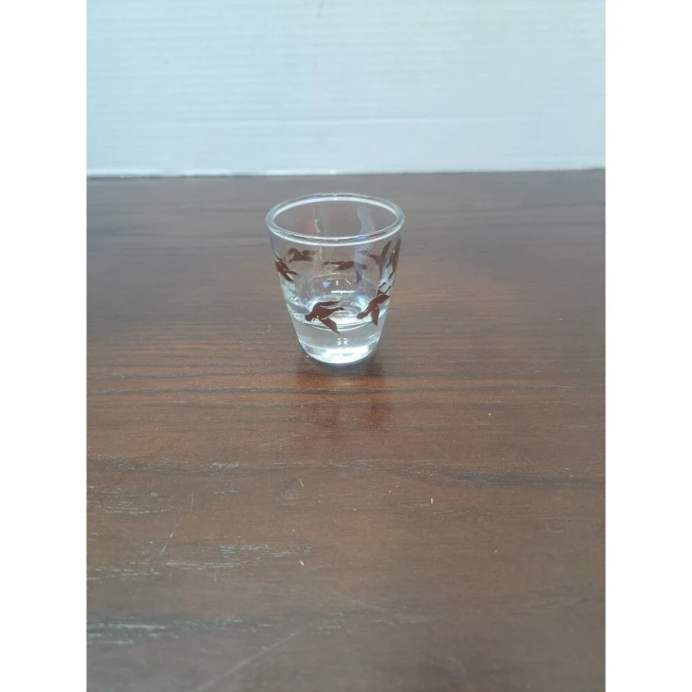 Vintage Shot Glass With Brown Flying Ducks